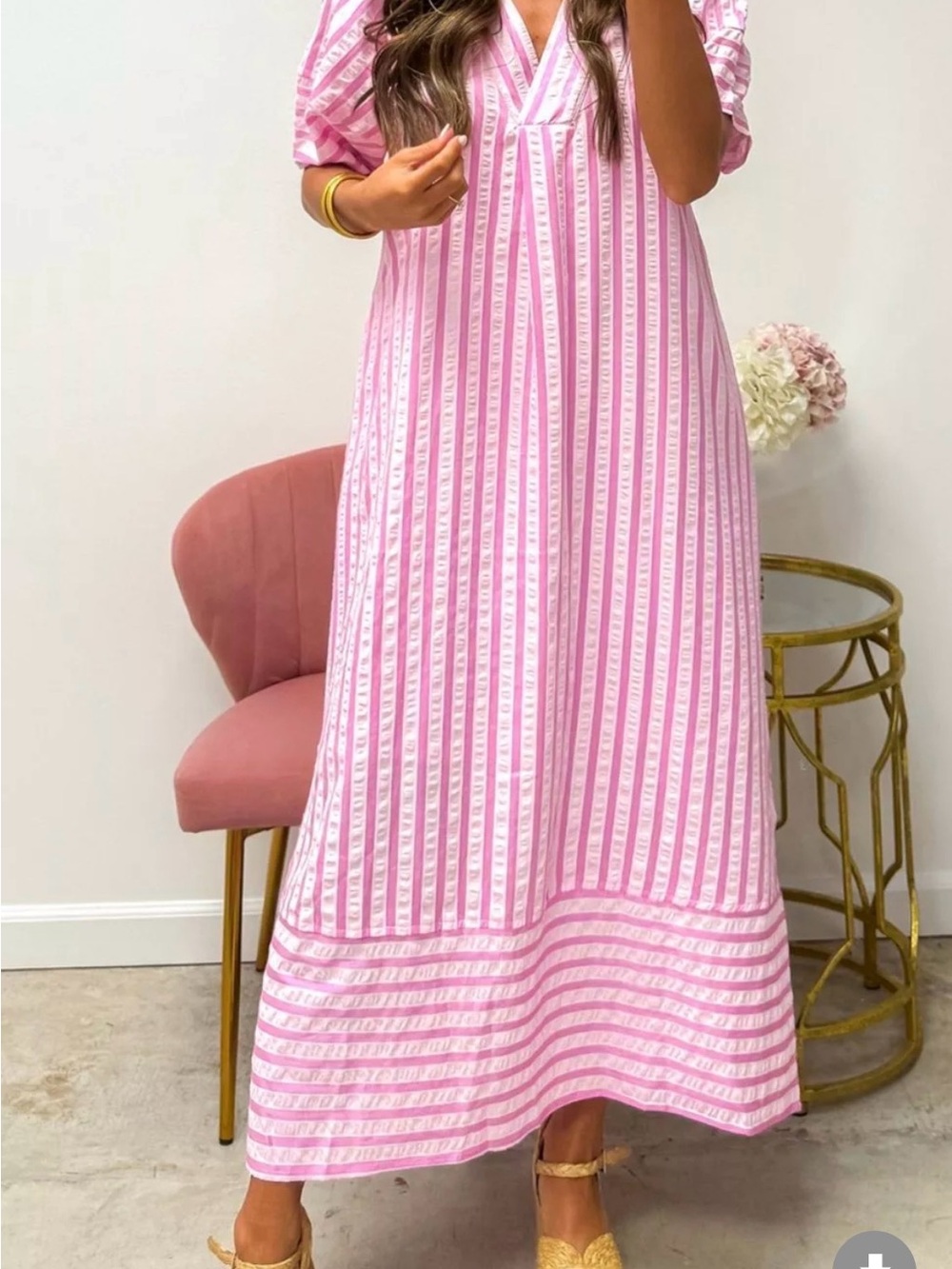 Striped Pink V-Neck Maxi Dress - Picture 3 of 4